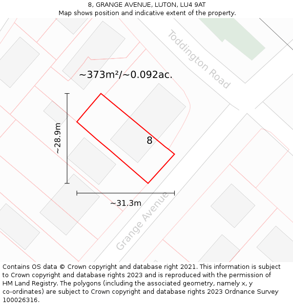 8, GRANGE AVENUE, LUTON, LU4 9AT: Plot and title map