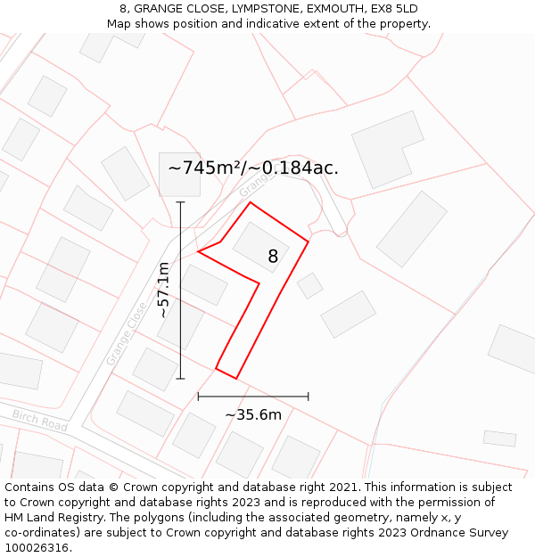 8, GRANGE CLOSE, LYMPSTONE, EXMOUTH, EX8 5LD: Plot and title map