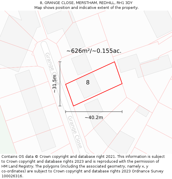 8, GRANGE CLOSE, MERSTHAM, REDHILL, RH1 3DY: Plot and title map