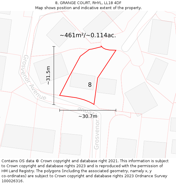 8, GRANGE COURT, RHYL, LL18 4DF: Plot and title map