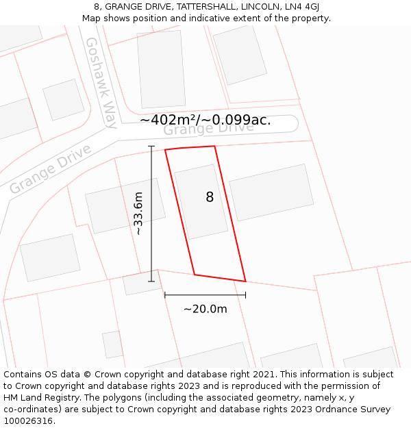 8, GRANGE DRIVE, TATTERSHALL, LINCOLN, LN4 4GJ: Plot and title map