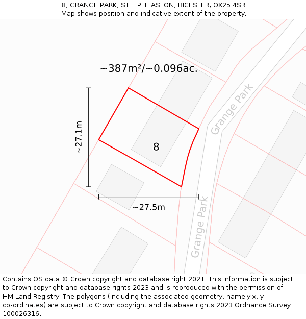 8, GRANGE PARK, STEEPLE ASTON, BICESTER, OX25 4SR: Plot and title map