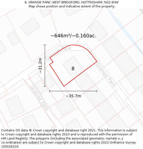 8, GRANGE PARK, WEST BRIDGFORD, NOTTINGHAM, NG2 6HW: Plot and title map