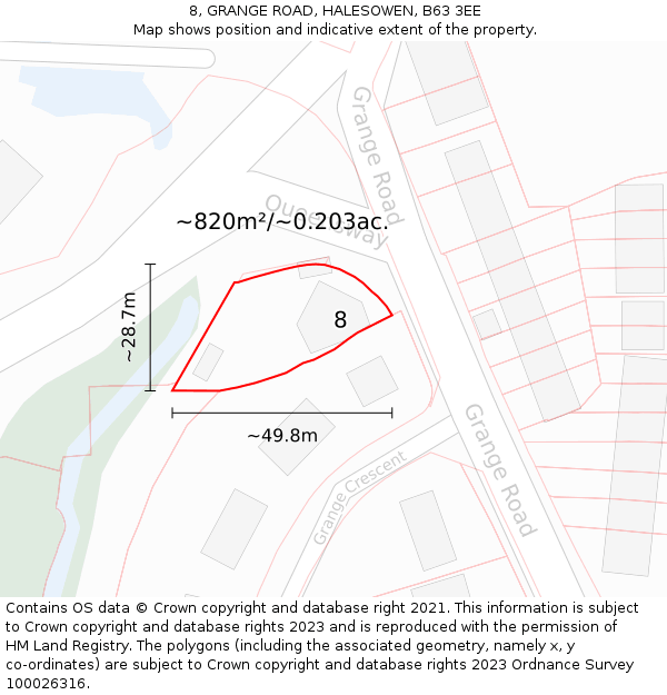 8, GRANGE ROAD, HALESOWEN, B63 3EE: Plot and title map