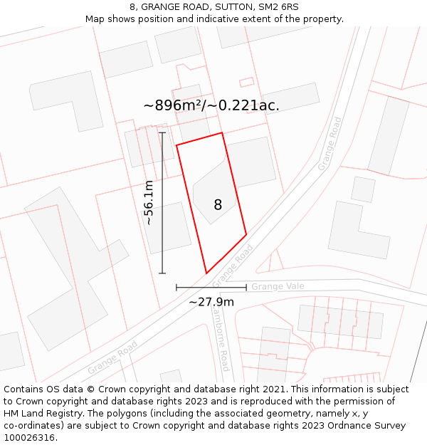 8, GRANGE ROAD, SUTTON, SM2 6RS: Plot and title map