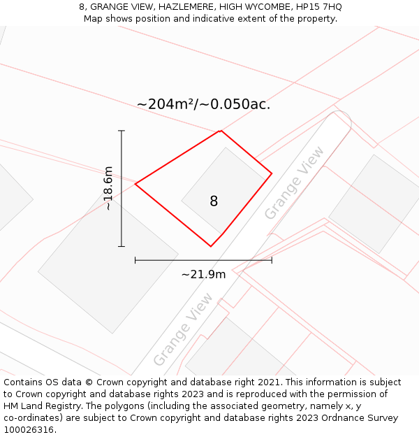 8, GRANGE VIEW, HAZLEMERE, HIGH WYCOMBE, HP15 7HQ: Plot and title map