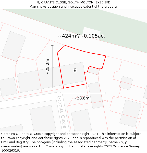 8, GRANITE CLOSE, SOUTH MOLTON, EX36 3FD: Plot and title map