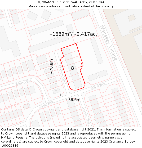 8, GRANVILLE CLOSE, WALLASEY, CH45 3PA: Plot and title map