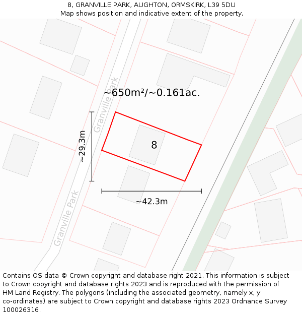 8, GRANVILLE PARK, AUGHTON, ORMSKIRK, L39 5DU: Plot and title map