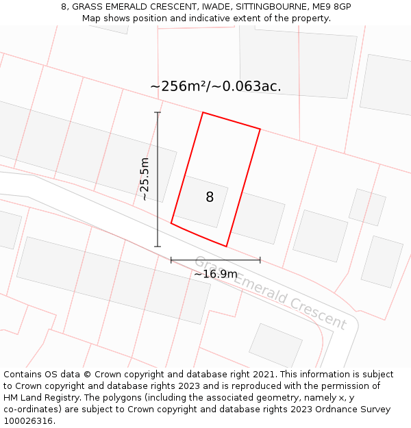 8, GRASS EMERALD CRESCENT, IWADE, SITTINGBOURNE, ME9 8GP: Plot and title map