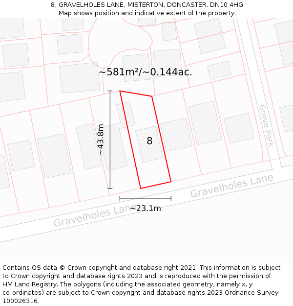 8, GRAVELHOLES LANE, MISTERTON, DONCASTER, DN10 4HG: Plot and title map