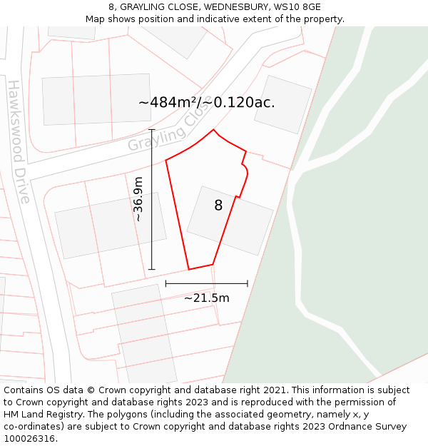 8, GRAYLING CLOSE, WEDNESBURY, WS10 8GE: Plot and title map