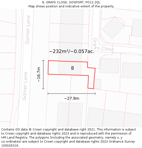 8, GRAYS CLOSE, GOSPORT, PO12 2QL: Plot and title map