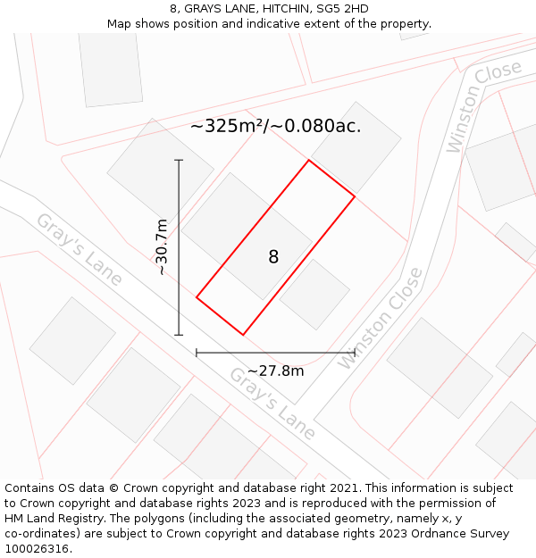 8, GRAYS LANE, HITCHIN, SG5 2HD: Plot and title map