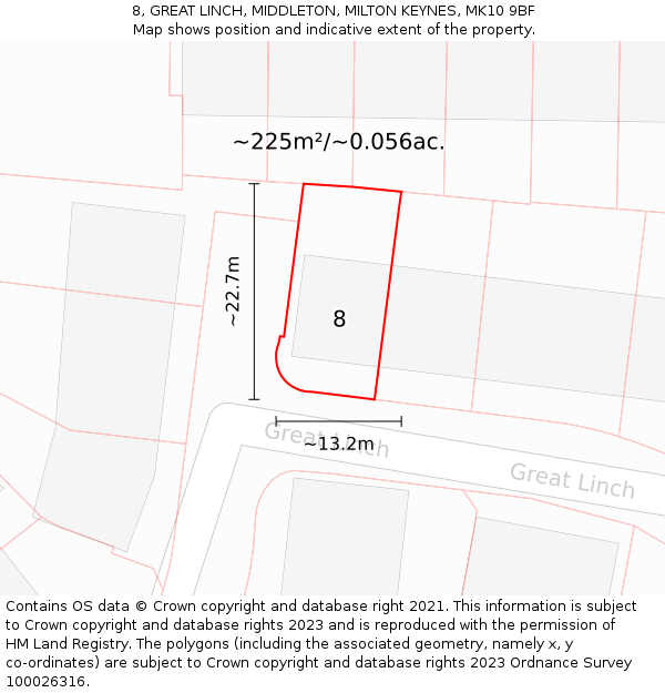 8, GREAT LINCH, MIDDLETON, MILTON KEYNES, MK10 9BF: Plot and title map