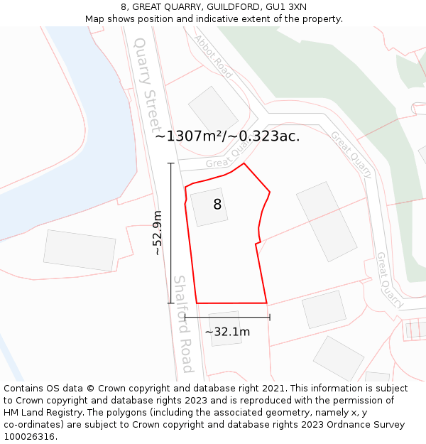 8, GREAT QUARRY, GUILDFORD, GU1 3XN: Plot and title map