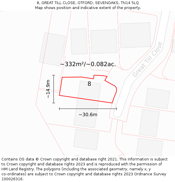 8, GREAT TILL CLOSE, OTFORD, SEVENOAKS, TN14 5LQ: Plot and title map