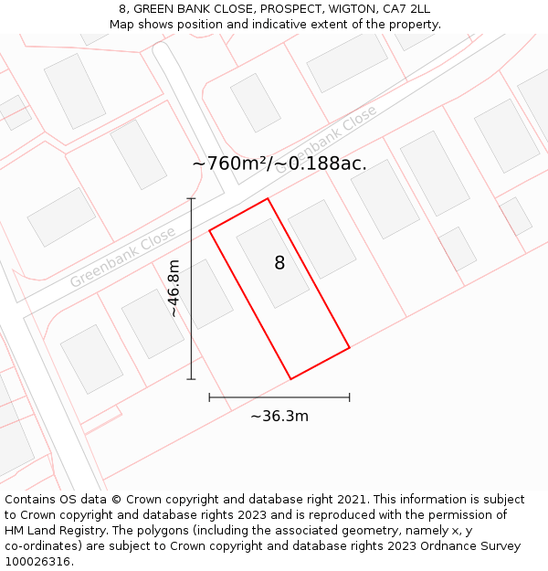 8, GREEN BANK CLOSE, PROSPECT, WIGTON, CA7 2LL: Plot and title map