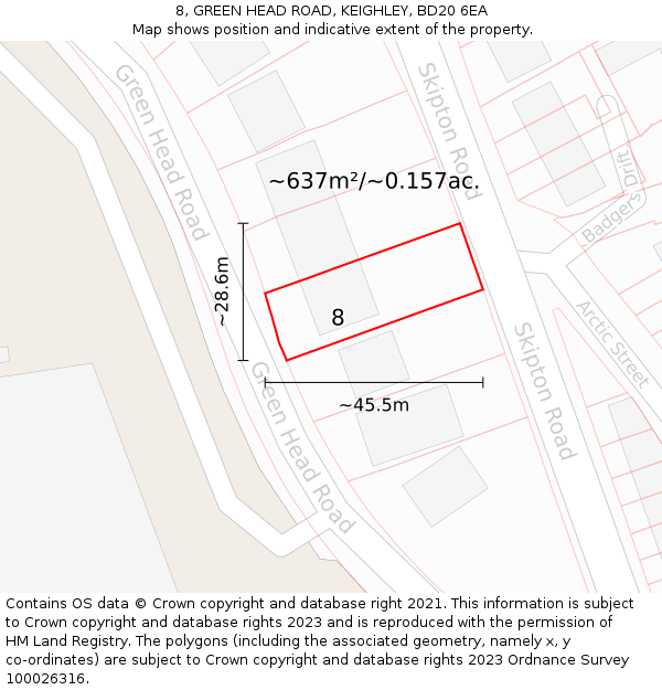 8, GREEN HEAD ROAD, KEIGHLEY, BD20 6EA: Plot and title map