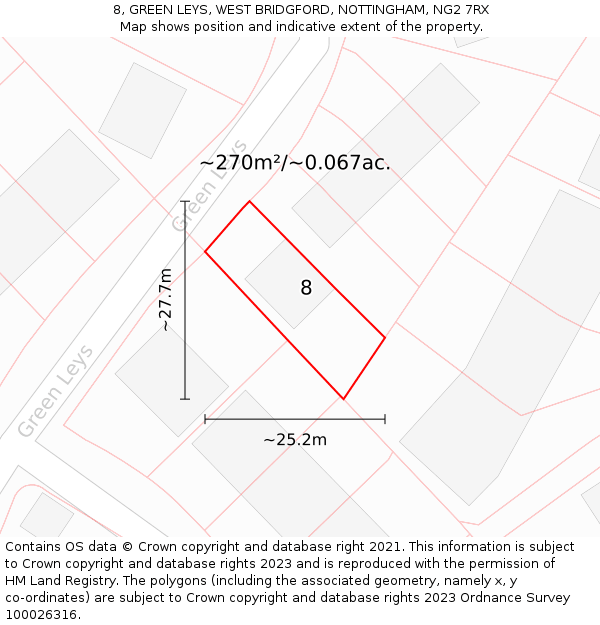 8, GREEN LEYS, WEST BRIDGFORD, NOTTINGHAM, NG2 7RX: Plot and title map