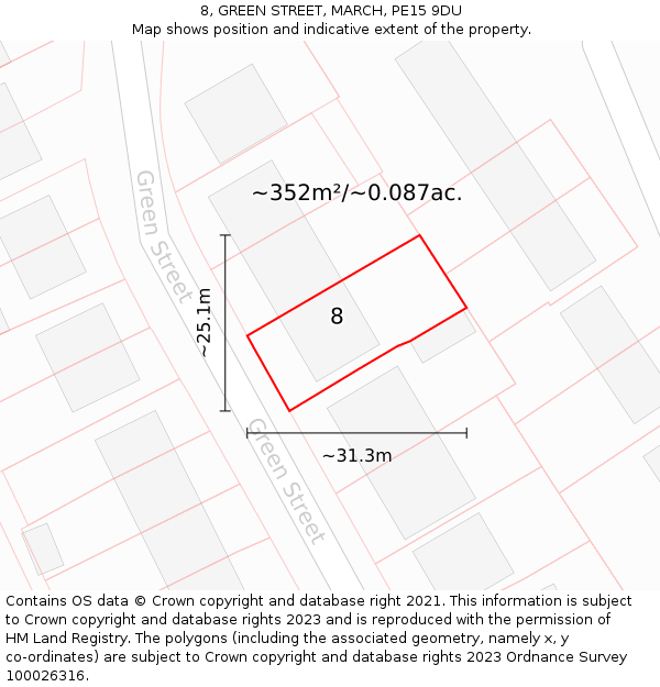 8, GREEN STREET, MARCH, PE15 9DU: Plot and title map