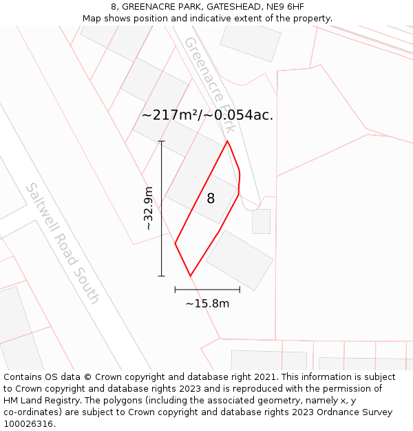 8, GREENACRE PARK, GATESHEAD, NE9 6HF: Plot and title map