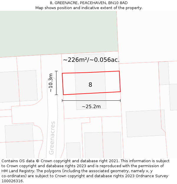 8, GREENACRE, PEACEHAVEN, BN10 8AD: Plot and title map