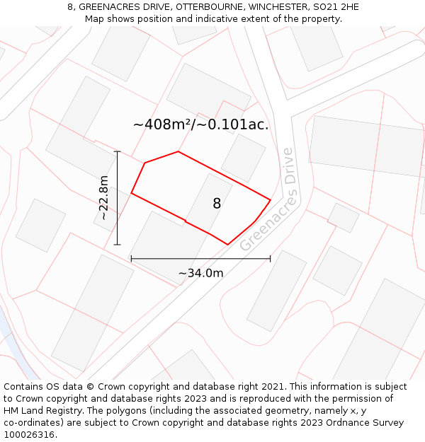 8, GREENACRES DRIVE, OTTERBOURNE, WINCHESTER, SO21 2HE: Plot and title map