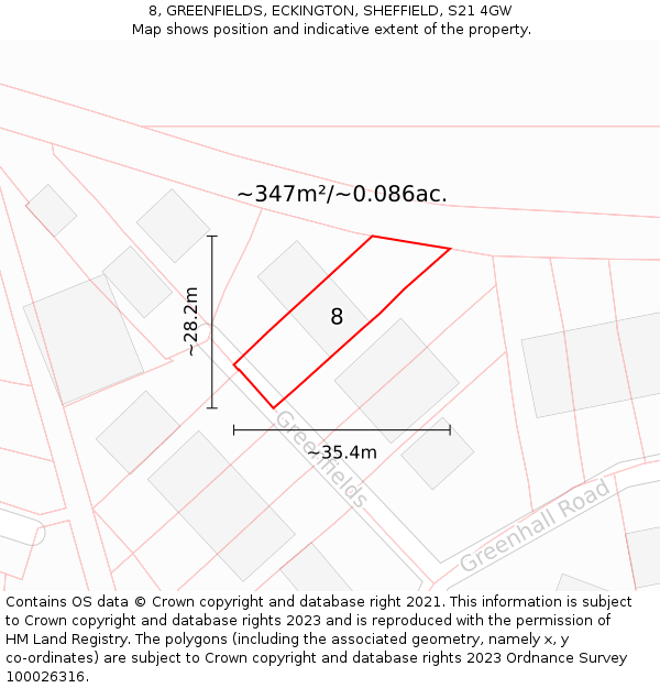 8, GREENFIELDS, ECKINGTON, SHEFFIELD, S21 4GW: Plot and title map