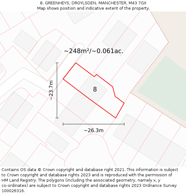 8, GREENHEYS, DROYLSDEN, MANCHESTER, M43 7GX: Plot and title map