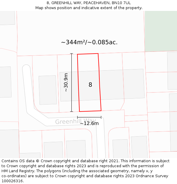 8, GREENHILL WAY, PEACEHAVEN, BN10 7UL: Plot and title map