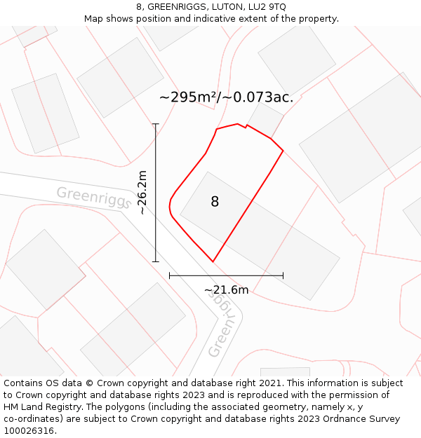 8, GREENRIGGS, LUTON, LU2 9TQ: Plot and title map