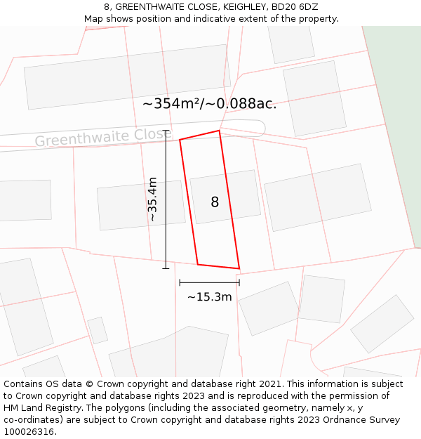 8, GREENTHWAITE CLOSE, KEIGHLEY, BD20 6DZ: Plot and title map