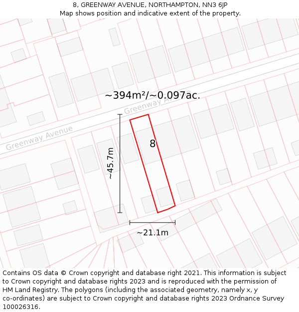 8, GREENWAY AVENUE, NORTHAMPTON, NN3 6JP: Plot and title map