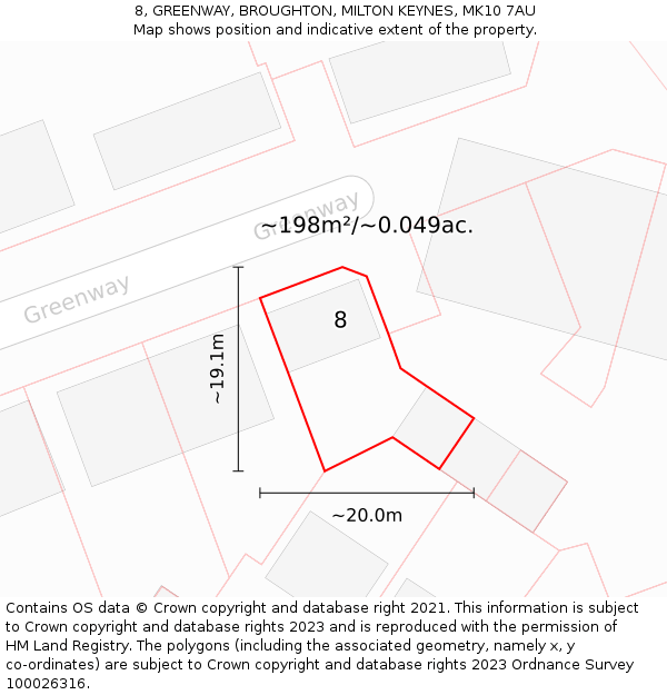 8, GREENWAY, BROUGHTON, MILTON KEYNES, MK10 7AU: Plot and title map