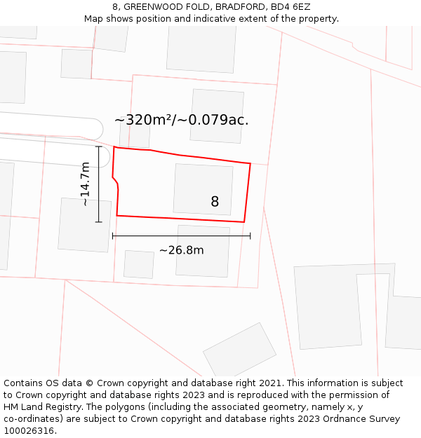 8, GREENWOOD FOLD, BRADFORD, BD4 6EZ: Plot and title map