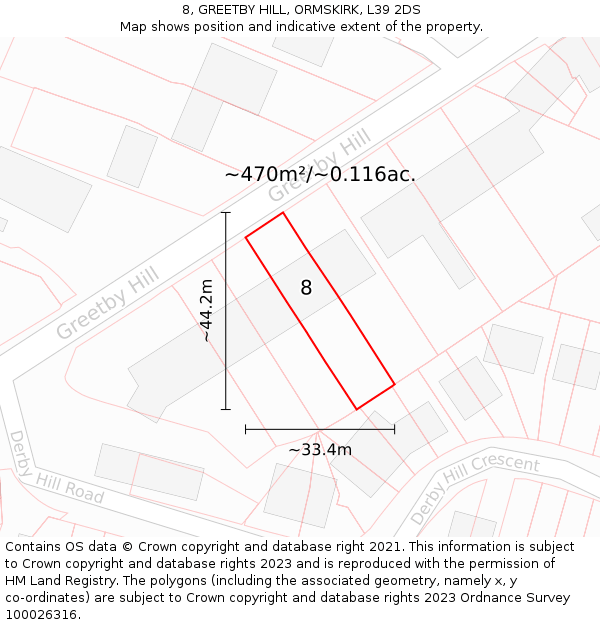 8, GREETBY HILL, ORMSKIRK, L39 2DS: Plot and title map