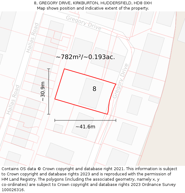 8, GREGORY DRIVE, KIRKBURTON, HUDDERSFIELD, HD8 0XH: Plot and title map