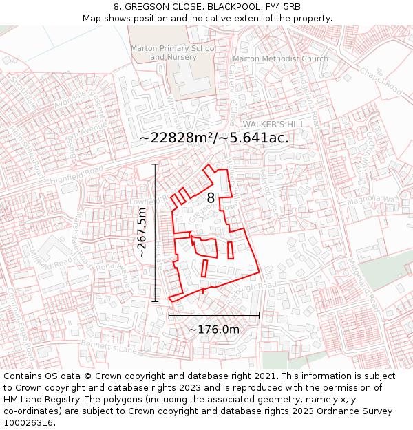 8, GREGSON CLOSE, BLACKPOOL, FY4 5RB: Plot and title map