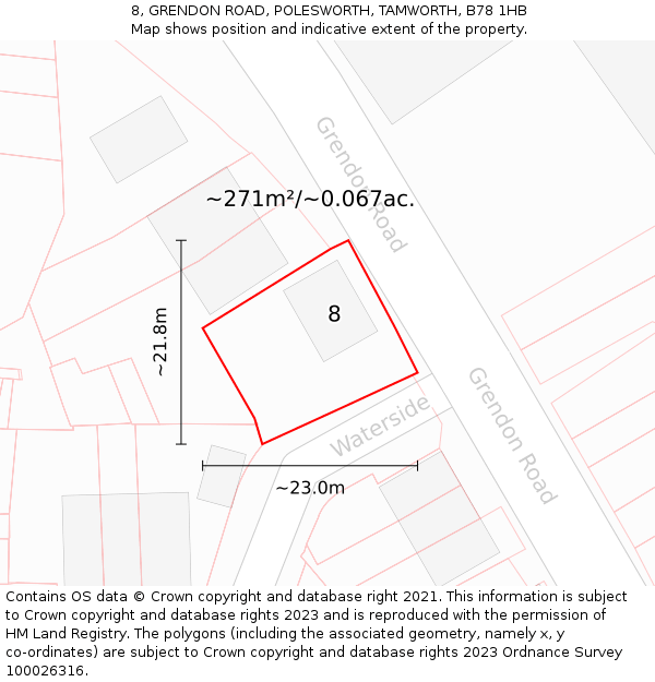 8, GRENDON ROAD, POLESWORTH, TAMWORTH, B78 1HB: Plot and title map