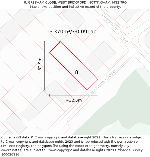 8, GRESHAM CLOSE, WEST BRIDGFORD, NOTTINGHAM, NG2 7RQ: Plot and title map