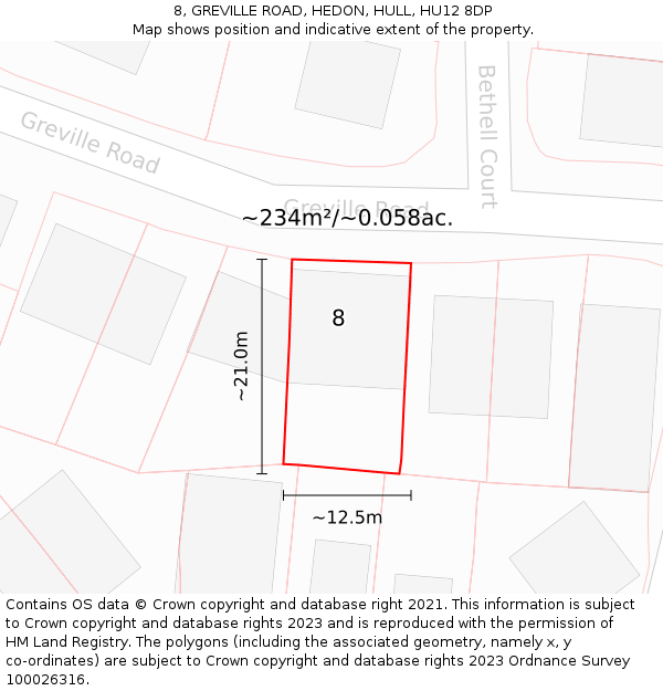 8, GREVILLE ROAD, HEDON, HULL, HU12 8DP: Plot and title map