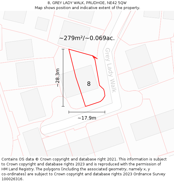 8, GREY LADY WALK, PRUDHOE, NE42 5QW: Plot and title map