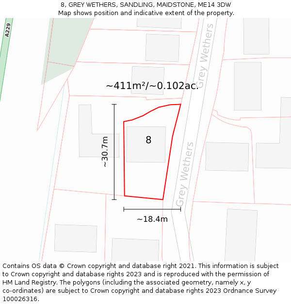 8, GREY WETHERS, SANDLING, MAIDSTONE, ME14 3DW: Plot and title map