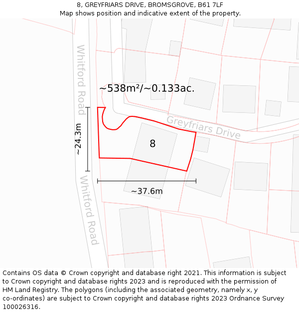 8, GREYFRIARS DRIVE, BROMSGROVE, B61 7LF: Plot and title map