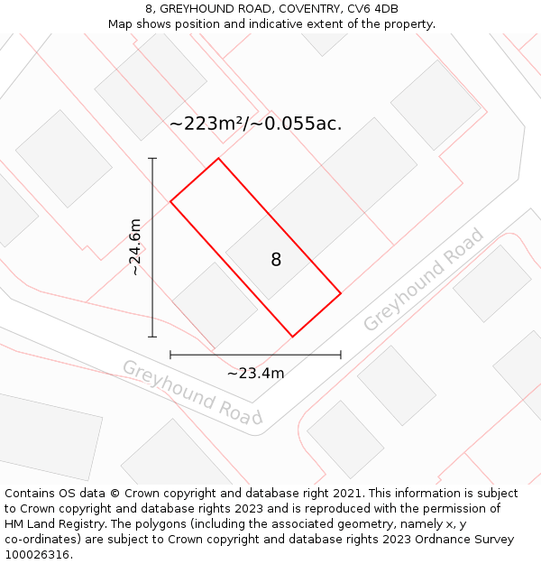 8, GREYHOUND ROAD, COVENTRY, CV6 4DB: Plot and title map