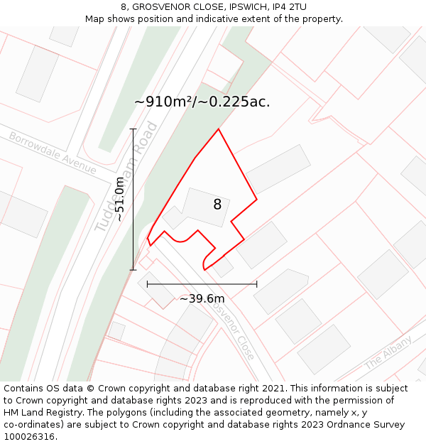 8, GROSVENOR CLOSE, IPSWICH, IP4 2TU: Plot and title map