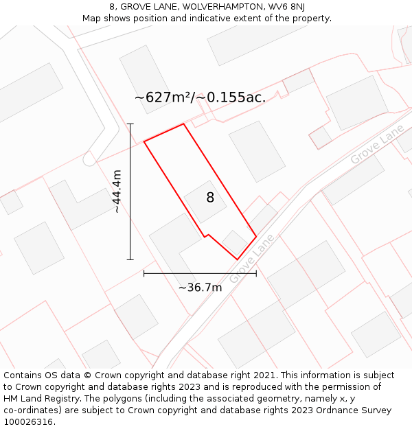 8, GROVE LANE, WOLVERHAMPTON, WV6 8NJ: Plot and title map