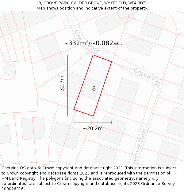 8, GROVE PARK, CALDER GROVE, WAKEFIELD, WF4 3BZ: Plot and title map