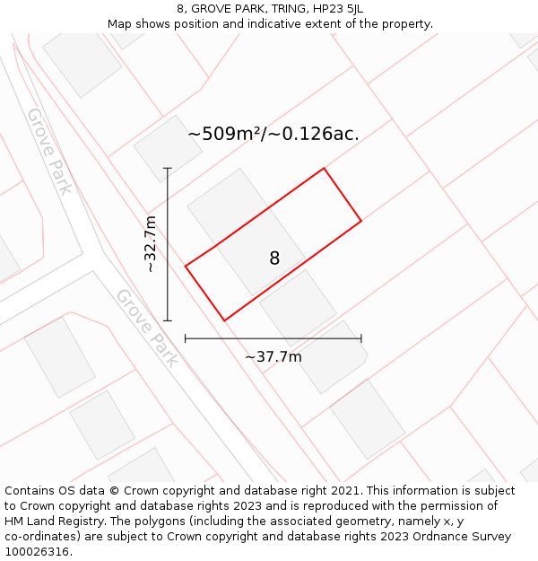 8, GROVE PARK, TRING, HP23 5JL: Plot and title map